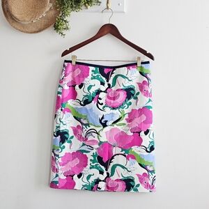 Talbots Floral Pencil Skirt Size 10 Pink Green Cotton Lined Preppy Spring Summer